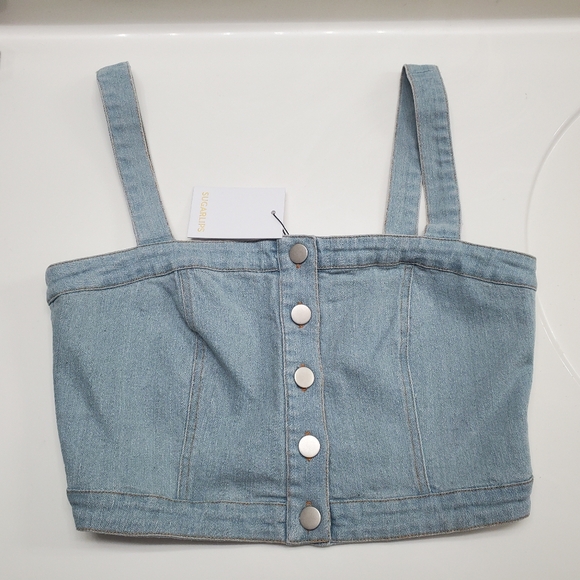 NWT Sugarlips Sky Blue‎ Denim Buttoned Top - Picture 2 of 7